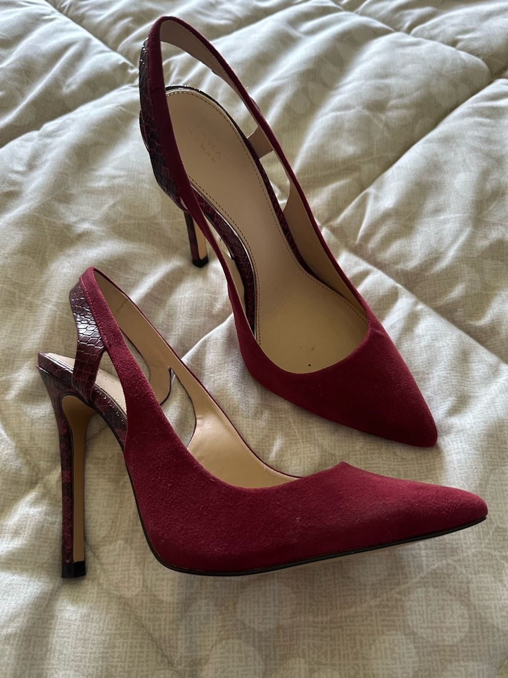 Pointed velvet croc heels